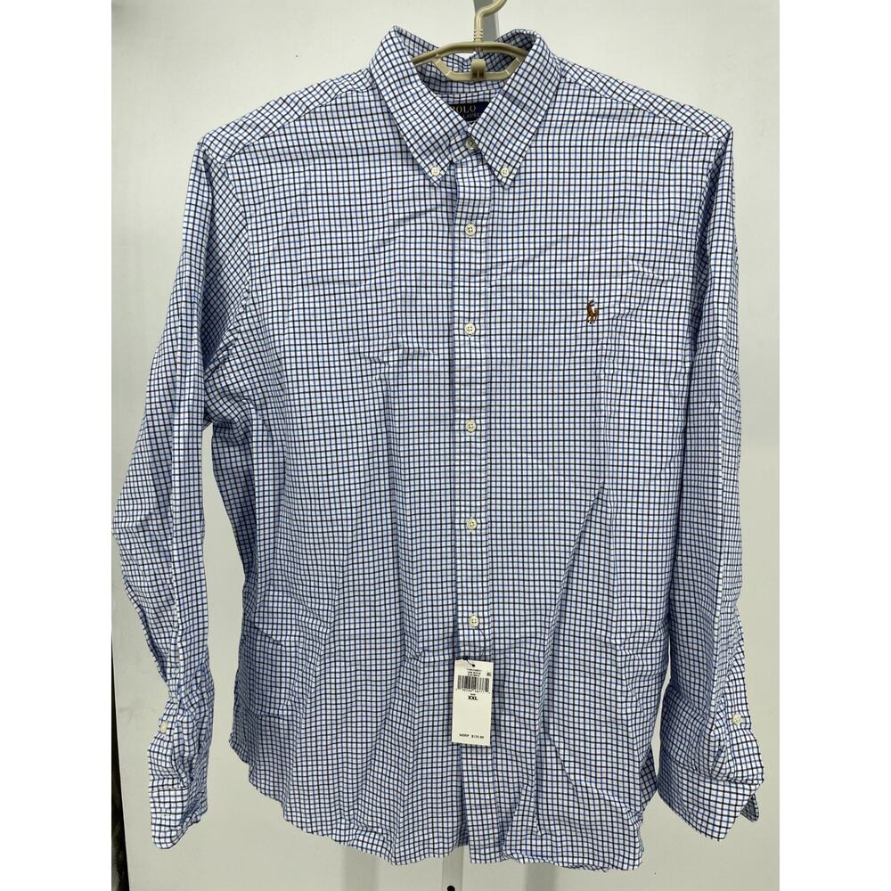Polo Ralph Lauren Mens Core Replen Shirt 2XL Blue White Check Classic Fit Formal
